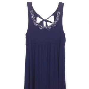 loft - Navy‎ Blue Beaded Dress Back Ribbon Bow …